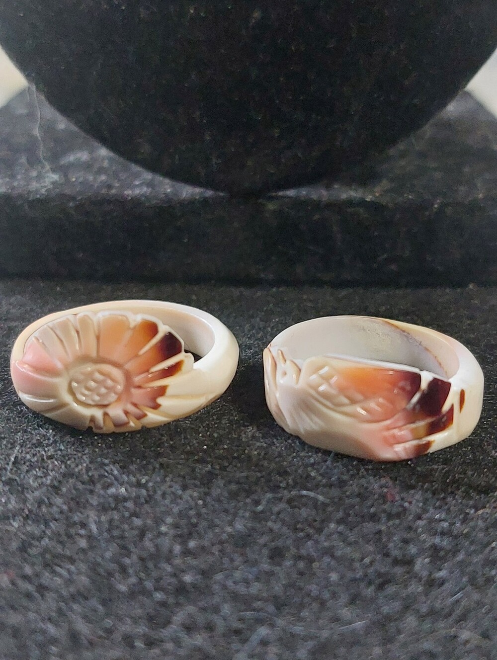 VTG Hand Carved Whole Shell Ring Lot - Bird & Floral Boho Bands Estate Jewelry